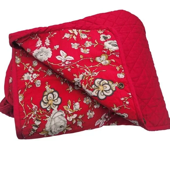 Denim & Co Reversible Quilted Jacket With Floral Print & Solid Red Design Button - Picture 14 of 16